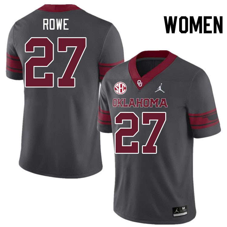 Women #27 Jayden Rowe Oklahoma Sooners 2024 SEC Conference College Football Jerseys-Charcoal